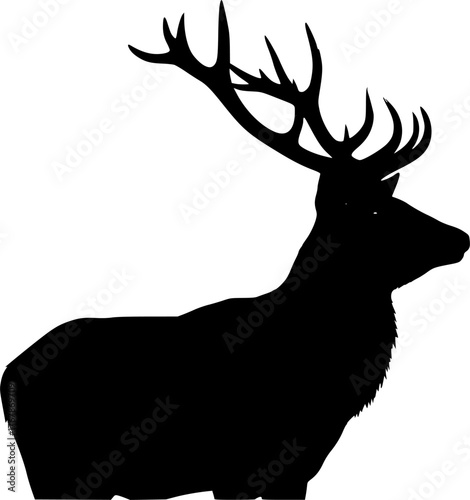 
Red stag silhouette. This image shows a silhouette of a red stag, also known as a red deer, with prominent antlers. Vector clipart illustration design