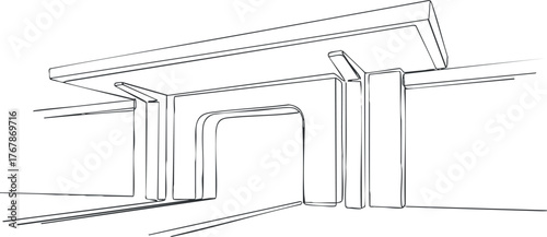 A minimalist sketch showcasing an abstract architectural structure with clean lines and modern design.