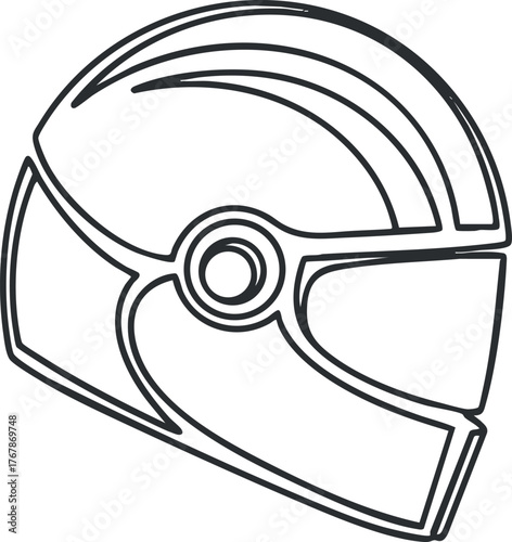 An outline illustration of a helmet symbolizing safety and protection in various sports activities.