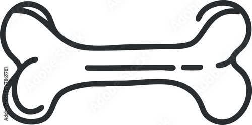 A simple line drawing of a dog bone symbol for pet related themes and products.