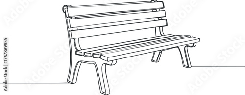 A minimalist line art illustration of a wooden bench designed for outdoor or indoor use.
