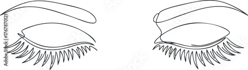 Outline illustration of two pairs of feminine eyes with eyelashes and eyebrows
