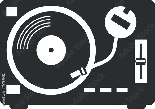 A stylized illustration of a turntable showcasing a vinyl record player for music enthusiasts