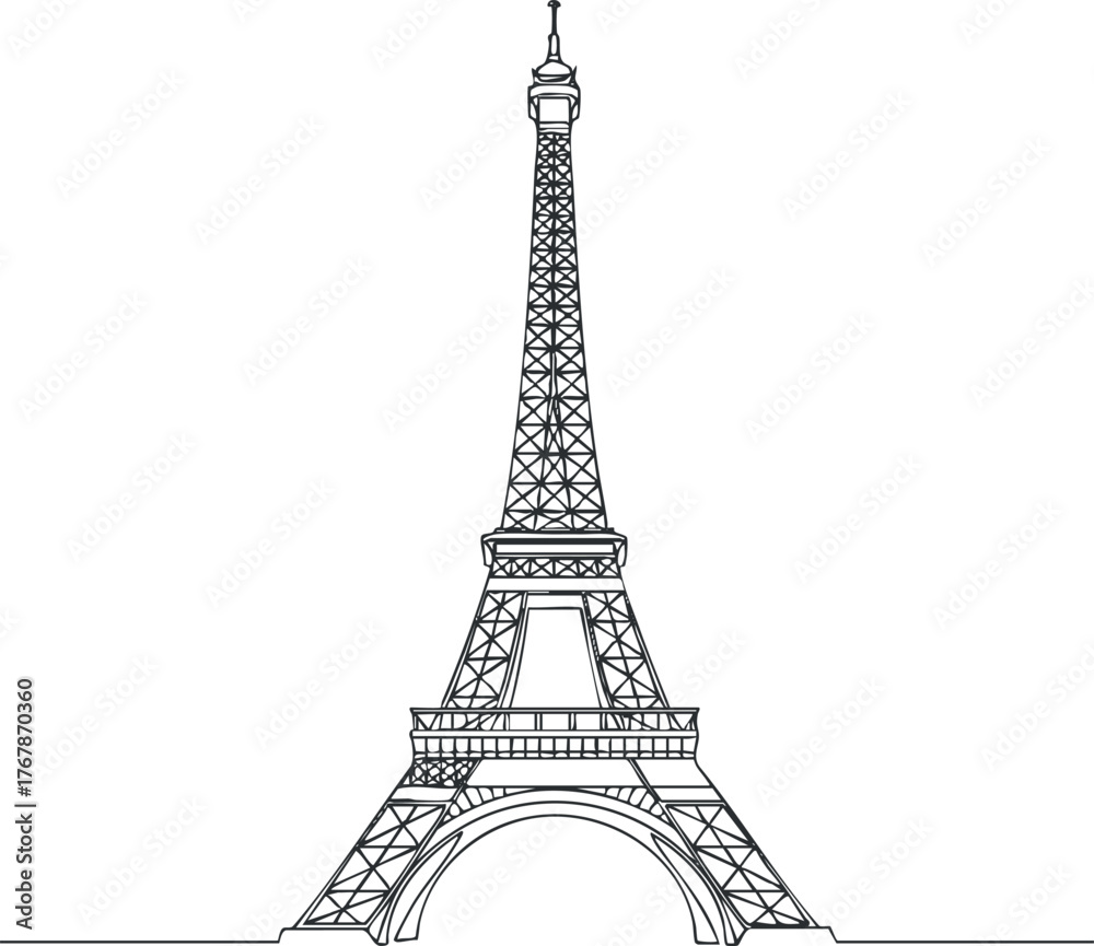 Obraz premium Outline illustration of the iconic Eiffel Tower in Paris showcasing its architectural elegance.