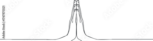 A minimalist illustration of hands in a prayer position symbolizing spirituality and meditation