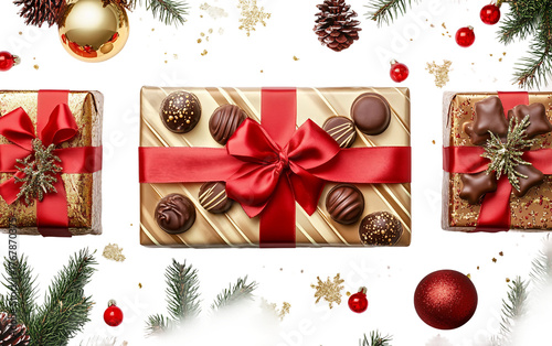 Beautifully packaged Christmas chocolates ideal for holiday presents and celebrations isolated on transparent background PNG