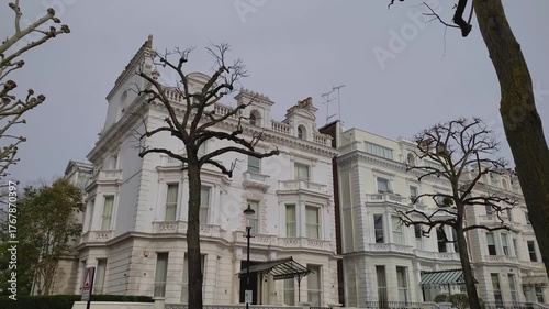 Italianate White Stucco Terraces, Classical Residential Architecture, Early Victorian Building Façade, Holland Park, West London Heritage Buildings, United Kingdom