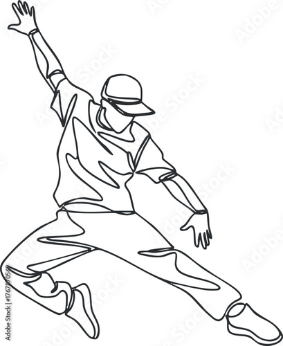 A dynamic line art illustration of a dancer performing a hip hop move with energetic style.