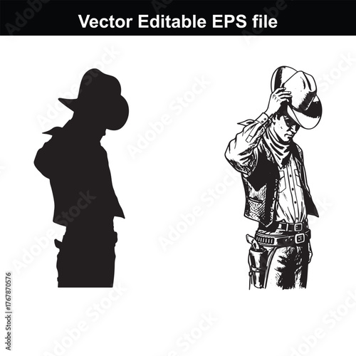 Silhouette of a cowboy tipping his hat