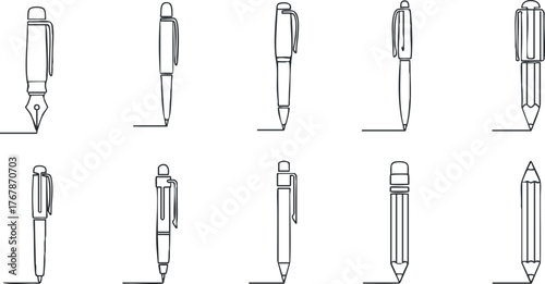 Collection of various pen illustrations in minimalistic line art style for creative projects