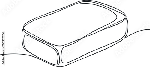 A minimalist line art illustration of a soap bar on a simple background.