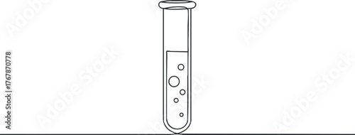 Outline of a test tube with various bubbles representing a scientific experiment in a lab setting.