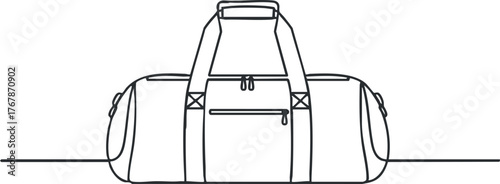 Minimalist line art illustration of a versatile duffel bag for travel and sports.