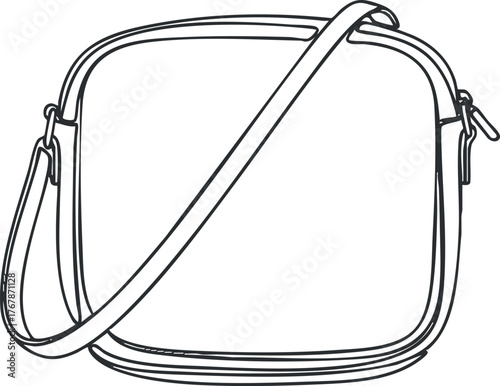 Outline illustration of a stylish handbag with a shoulder strap suitable for fashion designs