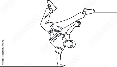 A dynamic line drawing of a dancer performing a breakdance move in an energetic pose.