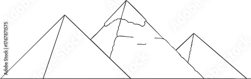 Outline illustration of mountains and pyramids showcasing a minimalist landscape design.