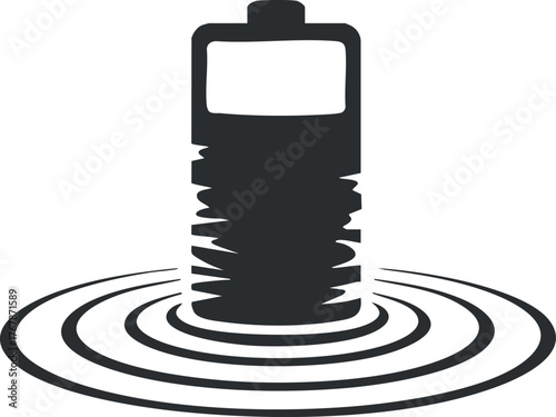 A stylized battery icon with waves representing energy or signal emanating from it.