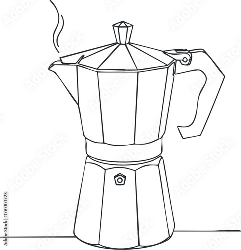 A minimalist line drawing of a moka pot with steam rising, perfect for coffee lovers.