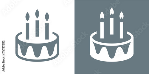 Cake icon. Symbol of the holiday, birthday. Festive cake with candles. Isolated illustration.