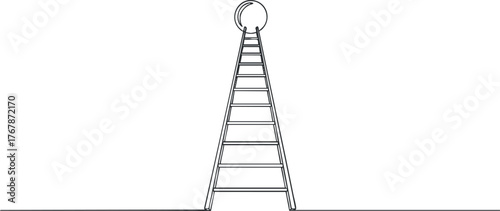 A minimalist illustration of a ladder leading towards a circular goal at the top.