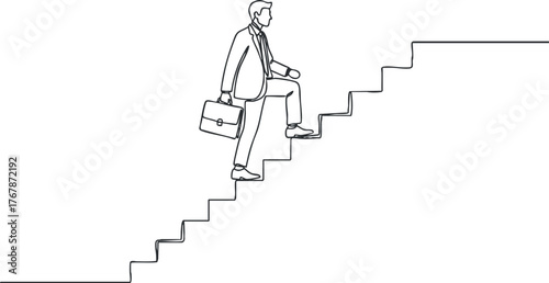 A businessman climbing stairs symbolizing career growth and professional achievement.