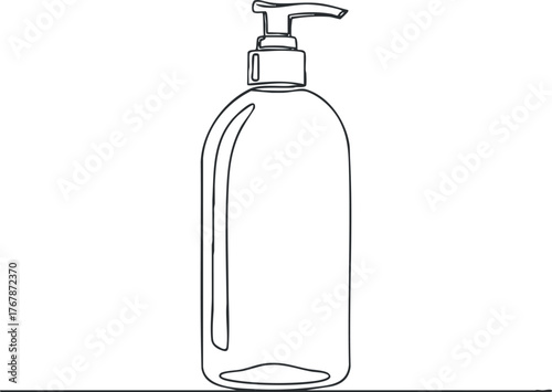 An outline illustration of a pump bottle suitable for various liquid products like soap or lotion.