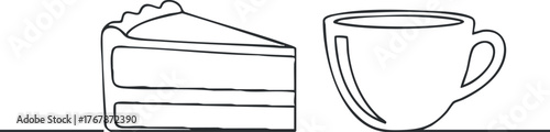 A simple illustration of a slice of cake next to a cup of coffee