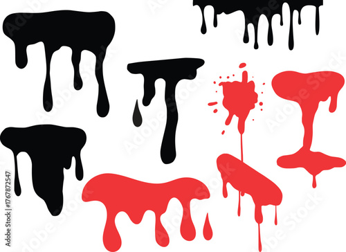 Bloody Red and Black Dripping Paint Splatter Effect Set