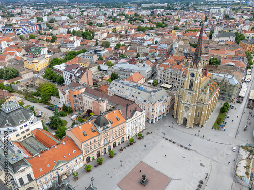 Novi Sad City Center aerial view in Serbia