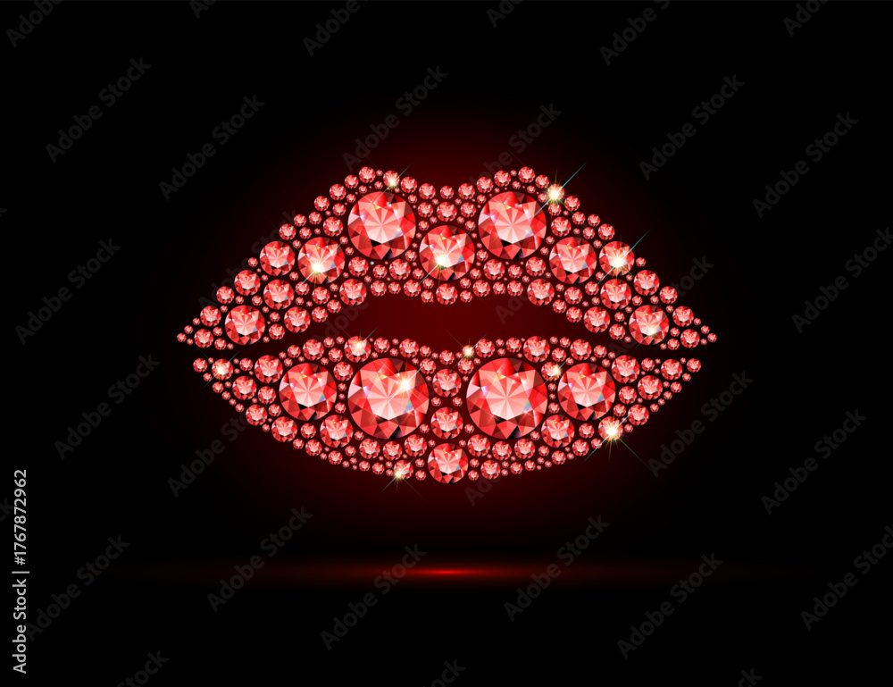 Obraz premium Red ruby lips, glittering vector style image