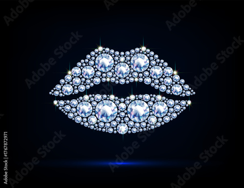 Shiny diamond lips, sparkling vector illustration