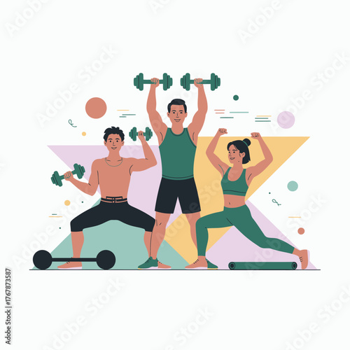 Group Fitness Training with Dumbbells and Yoga Mat for Strength and Wellness
