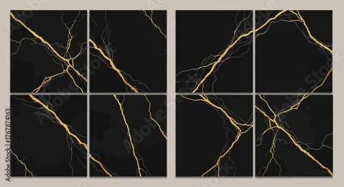 Abstract Black Marble Texture with Golden Veins.