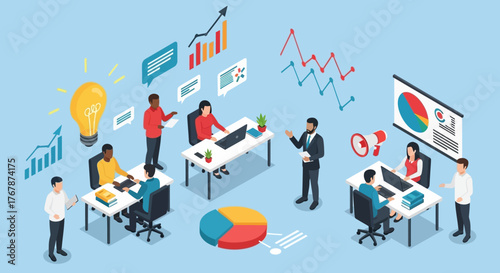 Business team meeting and presentation of financial data.