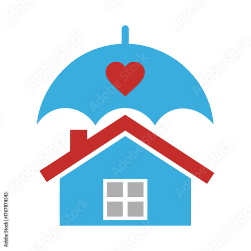 House insurance icon, with umbrella and heart protection safety and care for your home