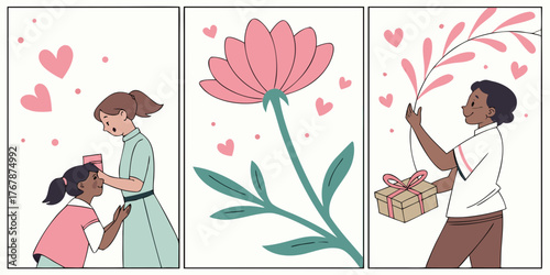 mother child bonding illustration family love parental affection maternal relationship flowers springtime nature hearts nurturing moments