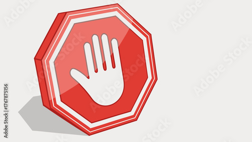 red octagonal stop sign with white hand symbol 3d isometric warning prohibition icon illustration design.