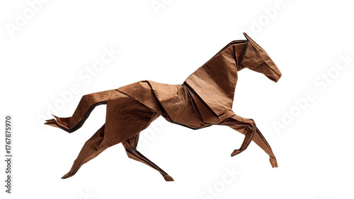 Wallpaper Mural PNG of An elegant brown origami horse depicted in a leaping pose, showcasing intricate folds and craftsmanship. Torontodigital.ca