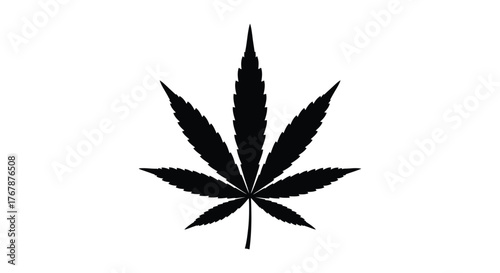 Bold black cannabis leaf silhouette on a clean white background