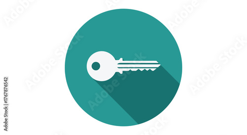 Simple icon of a key on a teal background, representing access or security.