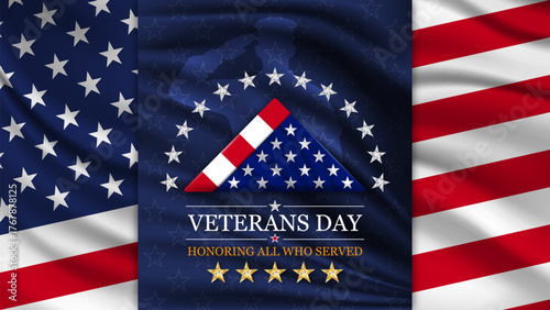 Veterans day background banner with national flag of United States. Honoring all who served. November 11 Veterans day National holiday of the USA. Vector illustration.