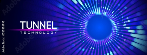 Tunnel abstract with quantum portal and binary for future background. Particle art and network for geometric design. AI texture and grid for concept circuit.
