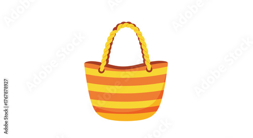 Striped orange and yellow tote bag with braided handles on a white background.
