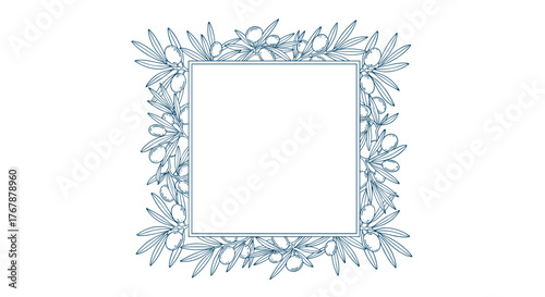 Decorative square frame with an olive branch motif, perfect for invitations and borders.