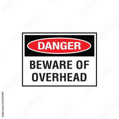 Danger Beware of Overhead Sign: Mandatory Warning Banner for Falling Object Hazard Area