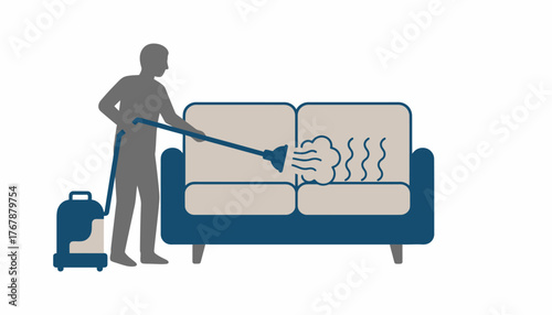 A person using a steam cleaner on a sofa lifting deepset dirt while maintaining fabric care.