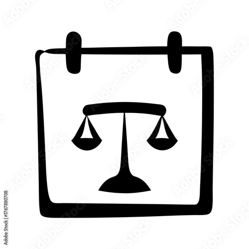 Minimalist legal schedule, calendar with scales of justice, law event reminder