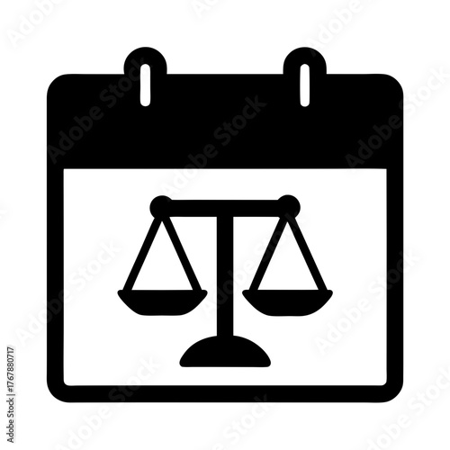 Legal calendar icon depicting justice, court date, or legal proceedings