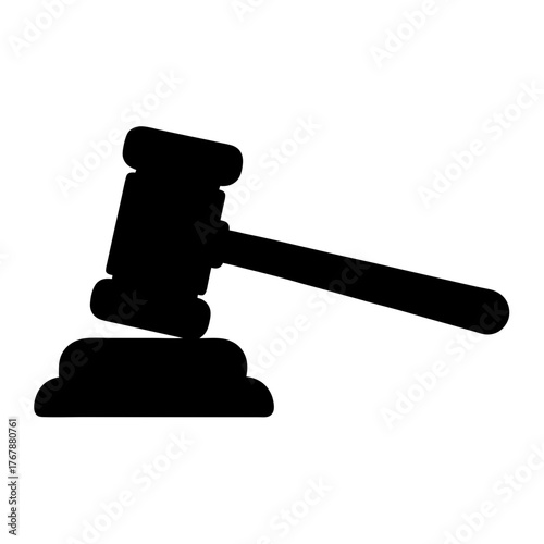 Black silhouette of a gavel symbolizing legal authority, justice, and judgment