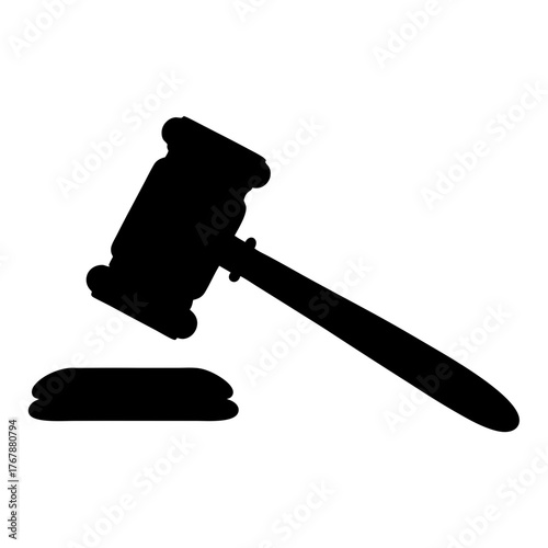 Black silhouette of a gavel striking a sound block, representing the legal system